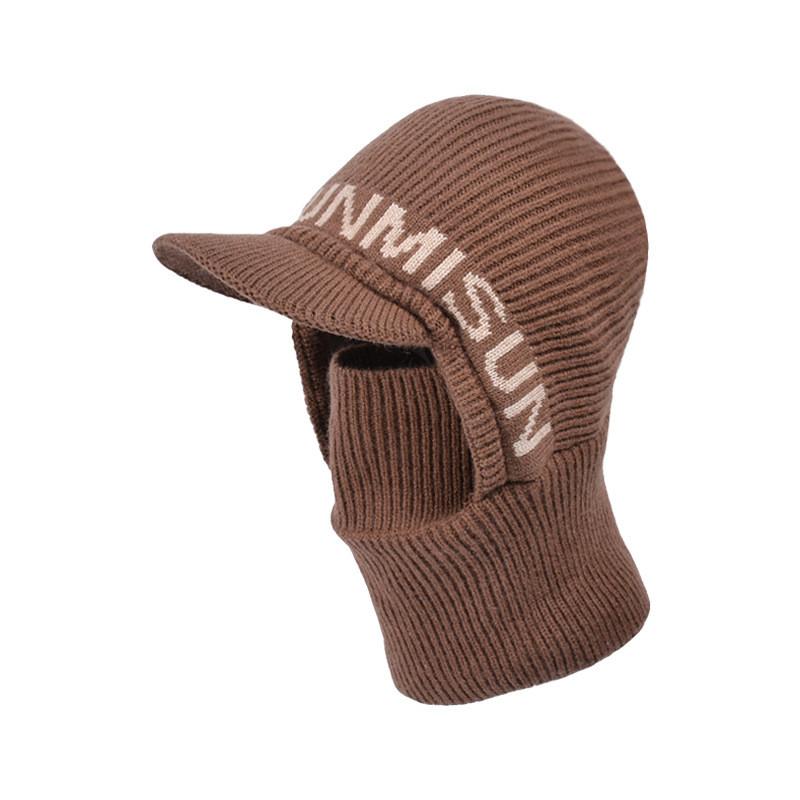 

Winter Knitted Face Mask And Hat With Ear Protection And Letter Design For Casual Wear коричневий