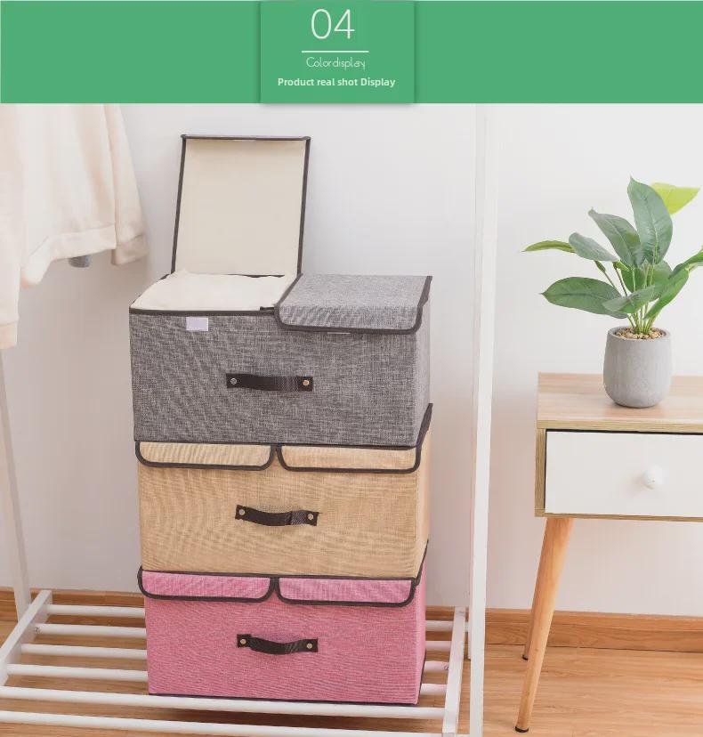 Foldable Cotton & Linen Storage Box: Portable Double Cover for Toys & Clothes