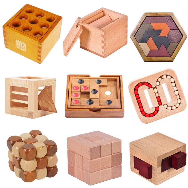 Kids Childrens Toys Classic IQ 3D Wooden Puzzle Adults And Casse Tete Baffling Puzzles Headache Brain Development Rompecabezas De Madera