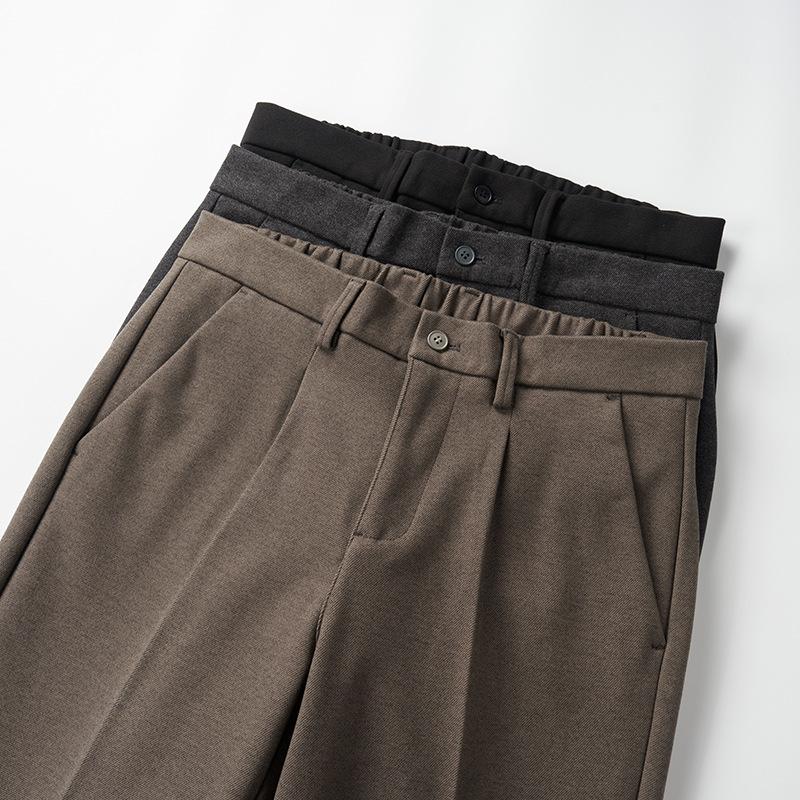 Light luxury winter woolen trousers men's casual pants men's slim straight trousers British elastic casual trousers nine points