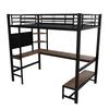 Loft Bed, 90 X 200cm, Iron Frame, Desk, Railing, Ladder, Multiple Shelves, USB+Type-C Socket, LED Strip, Pegboard, Without Mattress, Black