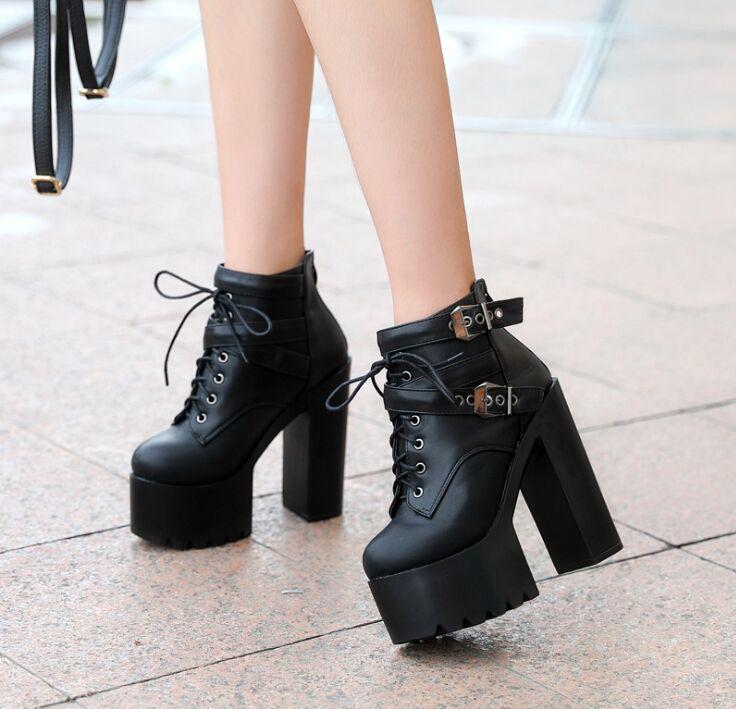 

Autumn new 14 cm thick with super high heel boots sexy nightclub catwalk short boots casual knight boots 34