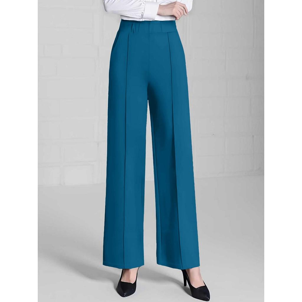 Women's High Waist Solid Color Wide Leg Pants Casual Elastic Waist Business Trousers