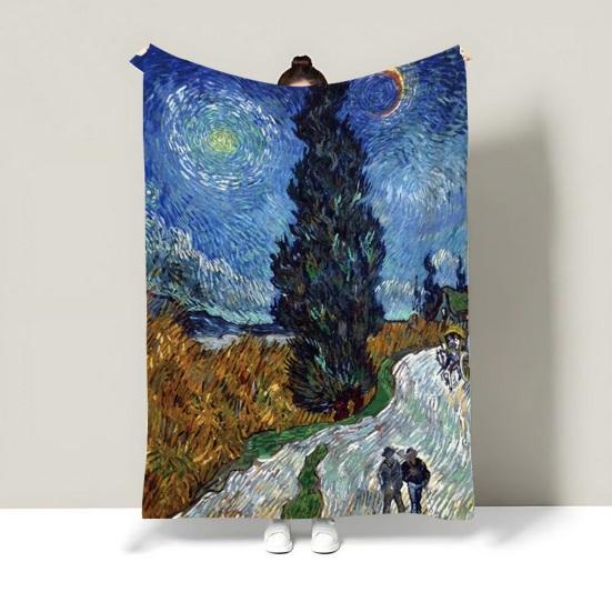 Oil Painting Nap Blanket, Soft Warmth Double-Sided Flannel, Digital Print Shrink-Resistant Machine Washable Office Travel Throw Blanket