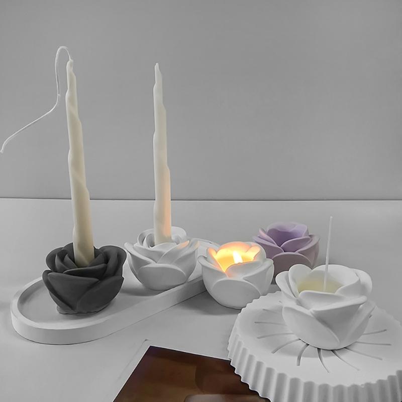 3D Candlestick Silicone Mold Rose Flower Candle Holder Molds Epoxy Resin Casting Mold for DIY Crafts Home Decorations