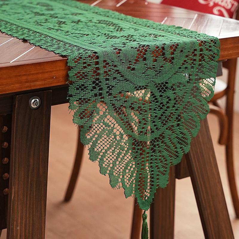 1Pc Warp Knitted Lace Fringe Red White Beige Lace Tassel Table Flag for Home Decoration, Wedding Party Table Flag Decoration