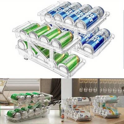 1 Pcs Double Layers Adjustable Soda Can Organizer for Refrigerator Cabinets Beverage Can Dispenser Storage Box for Standard Cans KTY