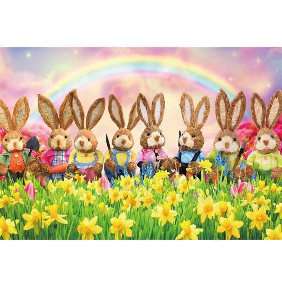 Spring Easter Natural Scenery Grassland Rabbit Theme Banner Backdrop, Children's Birthday Party Decoration Photography Backdrop