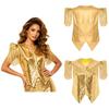 Women Rave Clubwear Disco Vest Sequins Fringe Fly Sleeve V Neck Front Zip Glitter Front Metallic Back Tank Top for Party