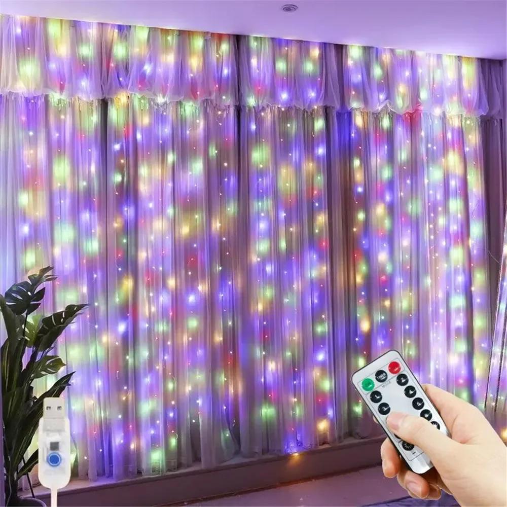 

Curtain Lights LED Fairy String Lights Festival Lighting Rainbow Window Lamp Home Bedroom Wedding Christmas Decoration 3x2 200LED