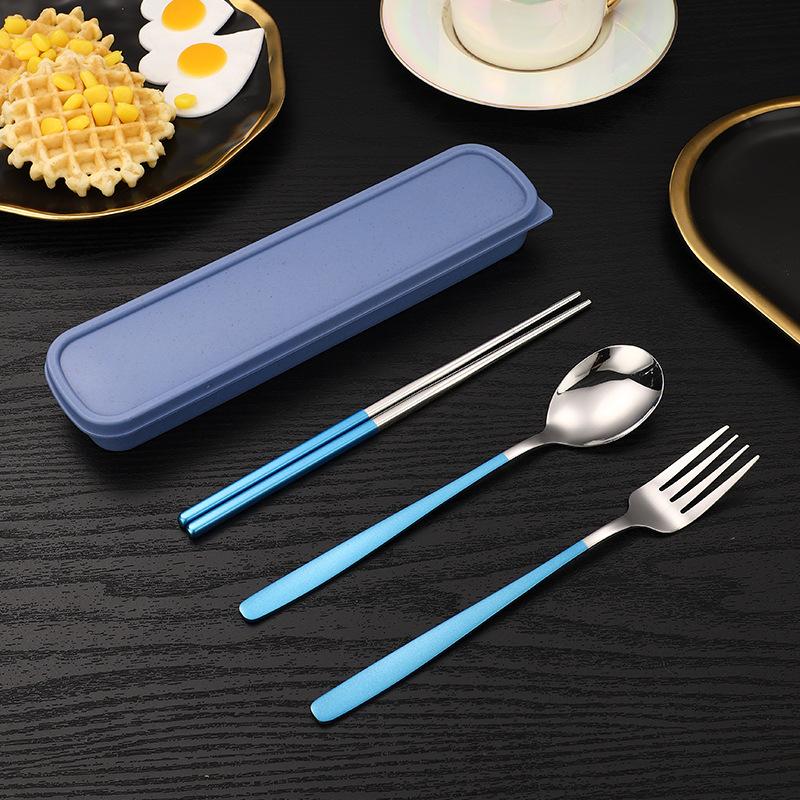 Stainless Steel Cutlery Portable Student Spoon Fork Chopsticks Three-piece Outdoor Set