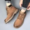 Men's High-Top Warm Genuine Leather Martin Boots - Yellow, Casual Outdoor Hiking & British Work Style for Autumn/Winter