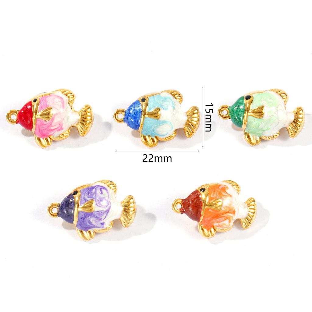 2pcs Stainless Steel Charms Ocean Fish Animal Multicolor Enamel Pearlized Pendants For Women DIY Necklace Jewelry 22mm x 15mm
