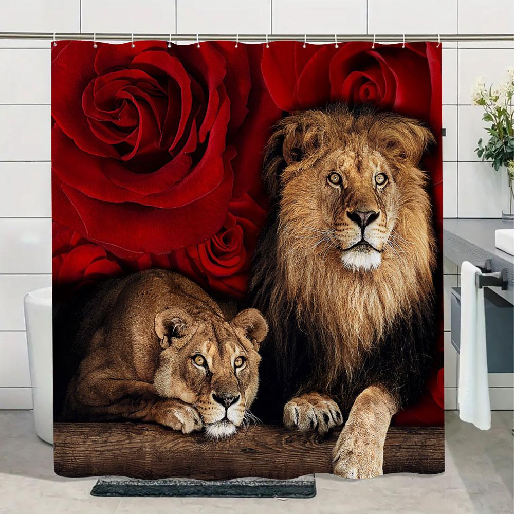 Jungle Wildlife Shower Curtain Tiger Plant Tropical Palm Leaf Polyester Fabric Shower Curtain Bathroom Decoration With Hooks Set