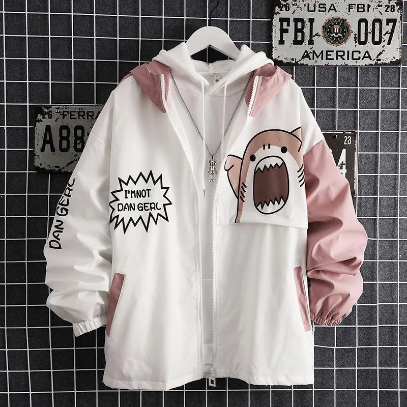 

Men Spring Autumn Cute Cat Print Patchwork Hoodies Harajuku Male Sweatshirt 3XL