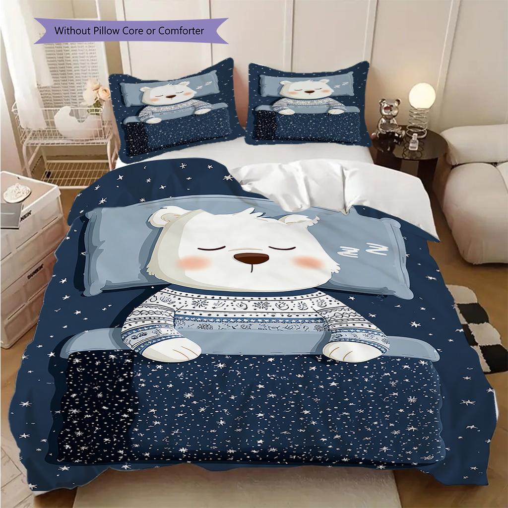 Polar Bear Pattern Bedding Quilt Set Quilt Cover Pillowcase Home Decoration Birthday Gift (1 * duvet cover + 2 * pillowcase, without core)