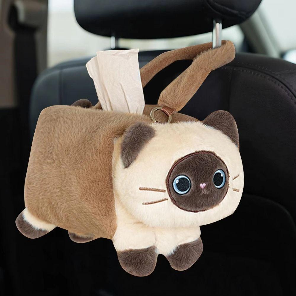 Soft Car Seat Tissue Box Cartoon Paper Towel Dispenser Plush Cat Napkin Box  Backseat Use