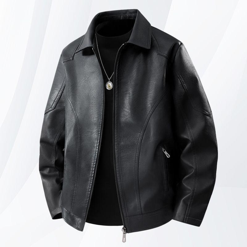 Men's Slim Fit Leather Jacket - Autumn/Winter Casual Lapel Coat with Plus Velvet and Thick Lining