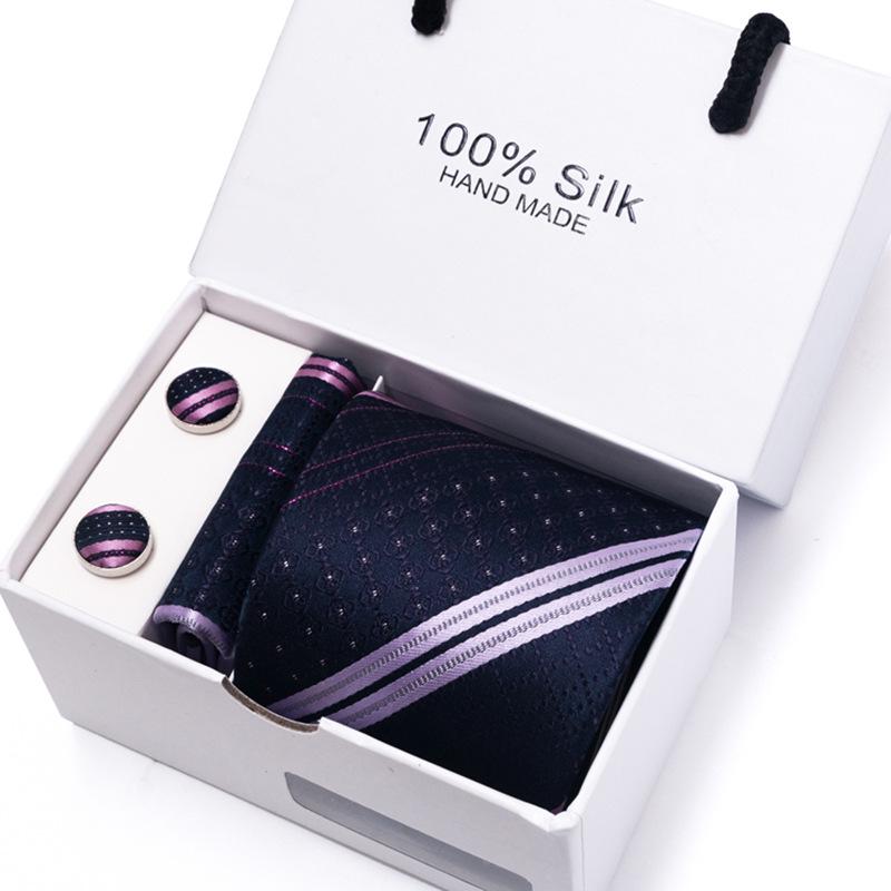 Men's 1200-Needle High-Density Business Stripe & Paisley Tie Set - 6 Piece Groom & Wedding Gift Box