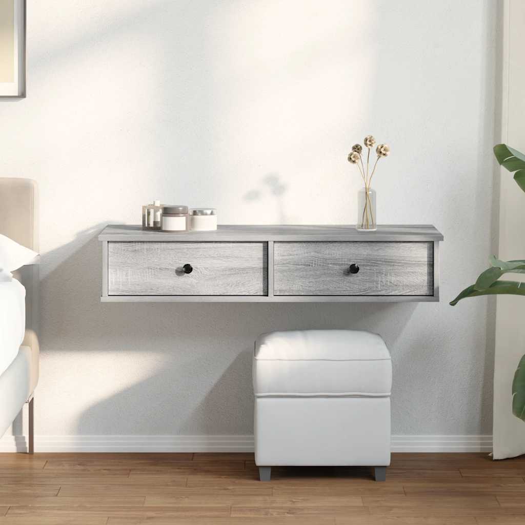Vidaxl Półka Ścienna Z Szufladami, Szary Dąb Sonoma, 100X37,5X19 Cm