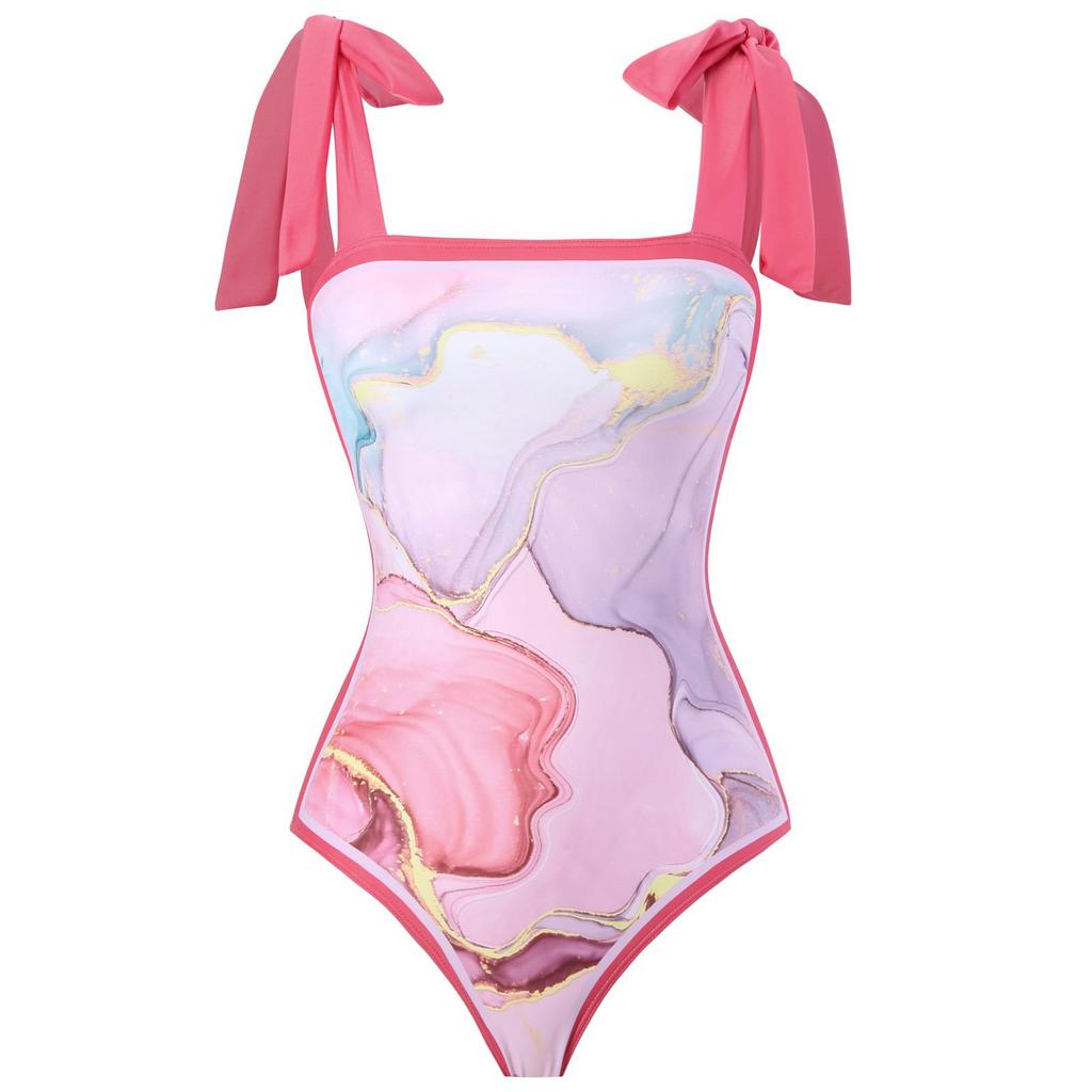 2025 Retro European & American One-Piece Swimsuit with Chiffon Skirt - Conservative & Sexy Design for Women