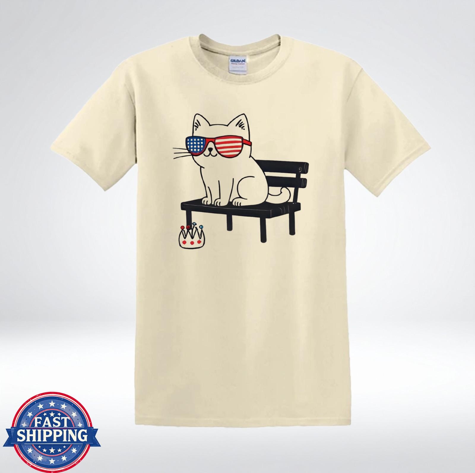 Funny Patriotic Cat Shirt USA Flag Sunglasses Cute Kitty T-Shirt S