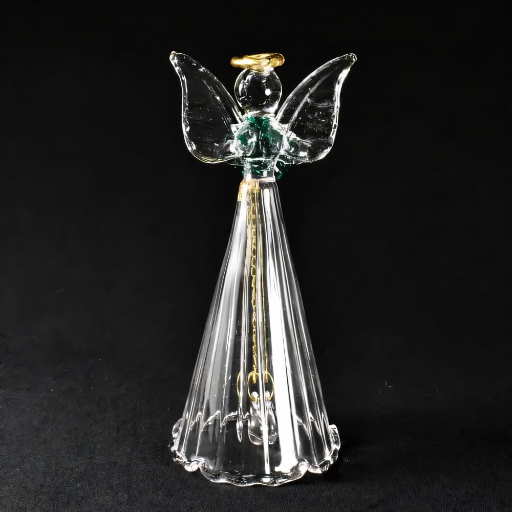 Four Cart Cute Handmade Glass Craft [Angel Bell] Happy Clover x 6 Piece Set