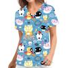 Uniformy Chirurgiczne Scrub Kobiety Nadruki Kotów Dekolt V Kieszenie T Uniform Weterynaryjny w Szpitalu Scrubs Uniforma Pielęgniarska dla Unisex