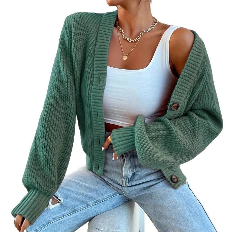 Women S Long Sleeve V Neck Knit Cardigan Solid Color Loose Casual Outerwear