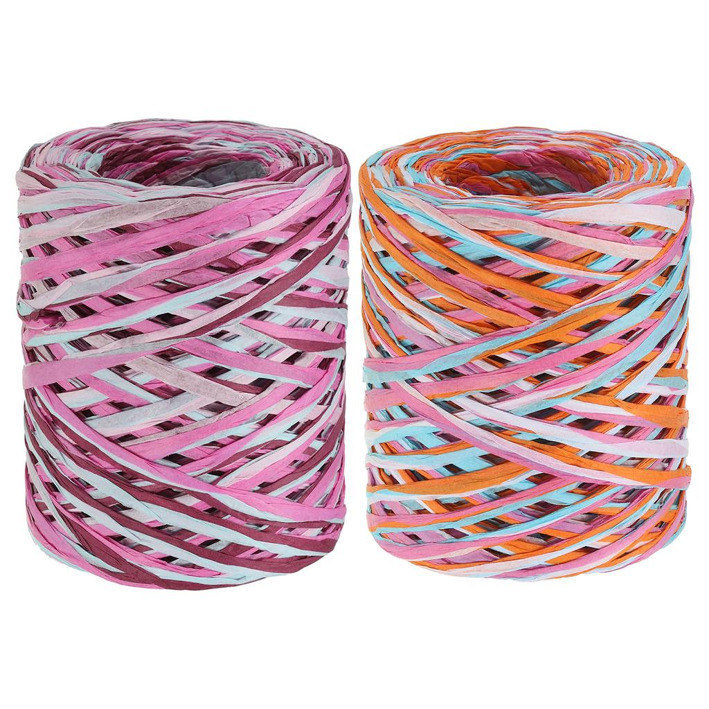 2 Rullar Raffiaband Raffia Pappershantverk Ribbon Papperssnöre Inslagning Ribbon för Presentförpackning Dekoration 219 Yards