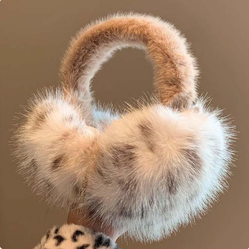 Windproof Leopard Print Earmuffs Soft Winter Thicken Earflap Foldable Ear Cover Cold Weather