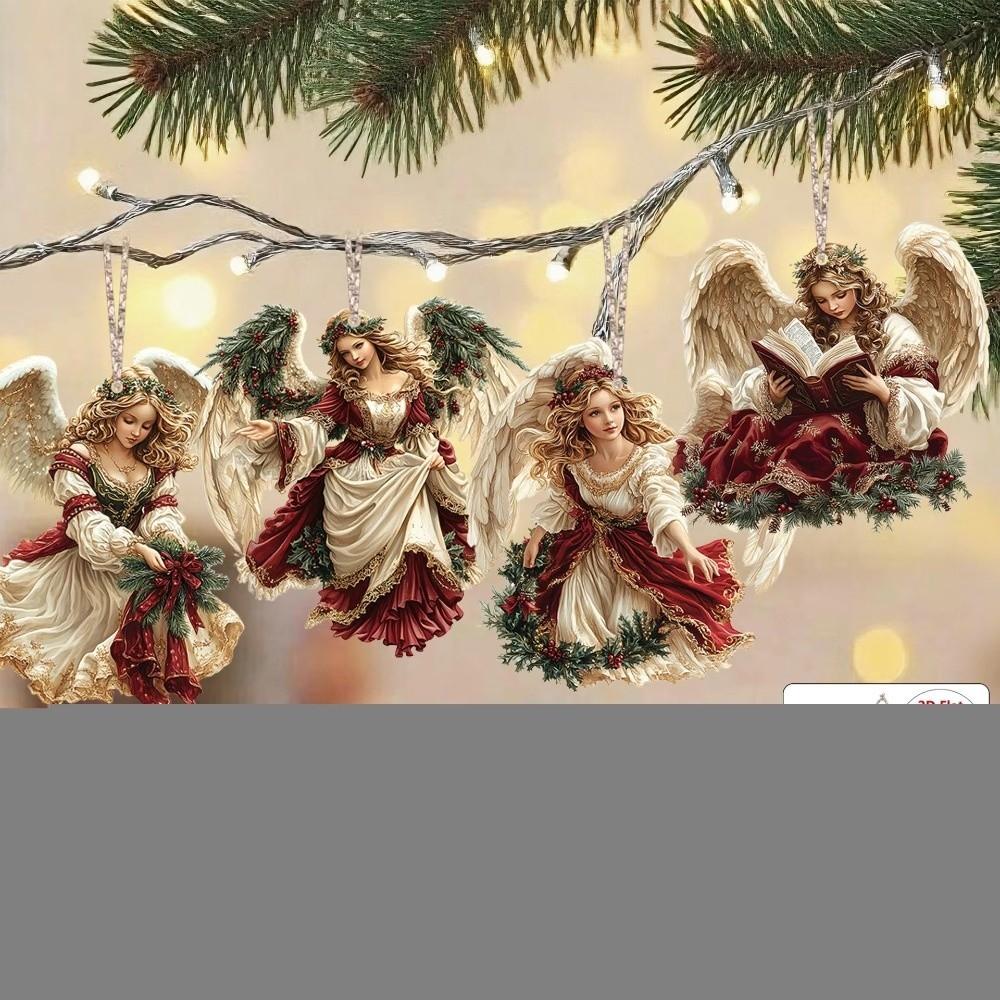 12Pcs Handcrafted Victoria Angel Ornament Set 2D Flat Window Display Xmas Tree Pendant Traditional Design Wooden