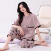 Pajamas women's summer pure cotton short-sleeved printed cropped pants thin cotton women's loungewear summer loose large size set