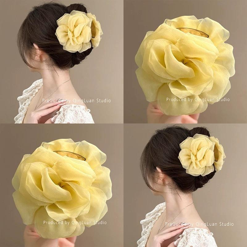 Double-sided Rose Flower Mesh Clip At The Back of The Head Shark Clip HeadwearHair Clip Hair Accessory