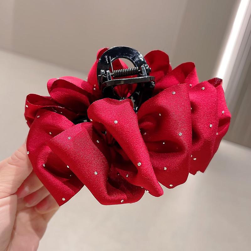 Large Summer Lace Edge Bow Claw Clip Hair Accessory for Women - Multi-Layer Feather Design