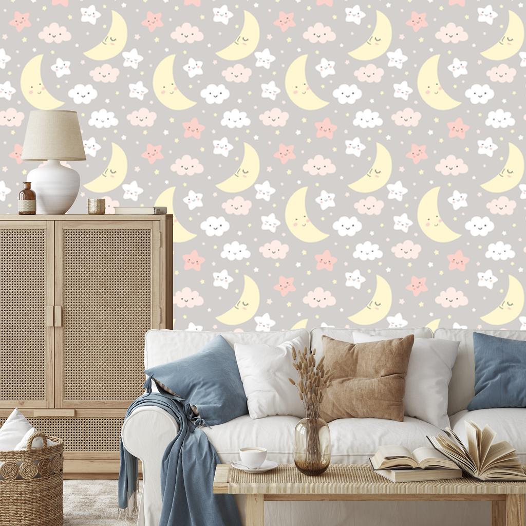 Stars, Moons and Clouds Wallpaper for Living Room and Bedroom 50x1000