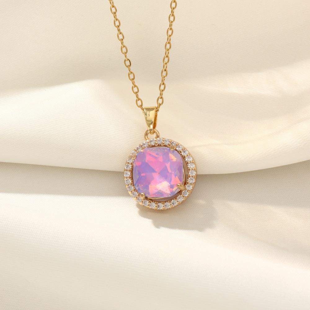1 Piece Trendy Colorful Round Zircon Pendant Necklaces for Women Gold Color Stainless Steel Necklace Jewelry Party Accessories