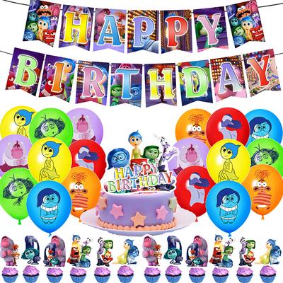 32pcs Banner Cake Toppers & Balloons Set For Inside Out 2 Theme Party Decoration