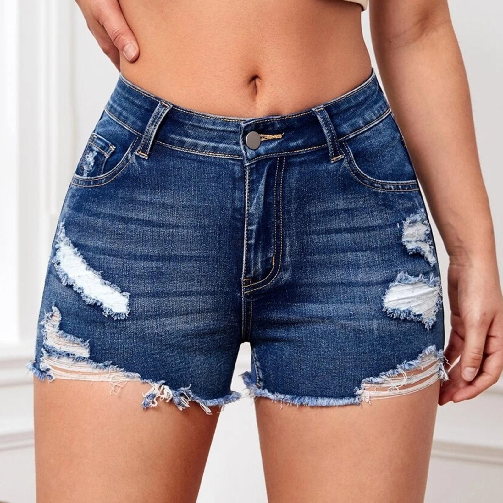 

Korean Fashion Summer Shorts Women Hole High Waist Short Jeans Femme Aesthetic Casual Wide-Legged Short Pants Lady Streetwear XXL синій