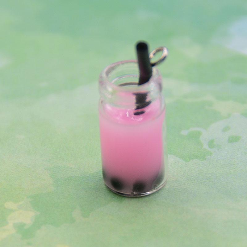 Monochrome Pearl Milk Tea Glass Straw Cup Earrings & Keychain Pendant