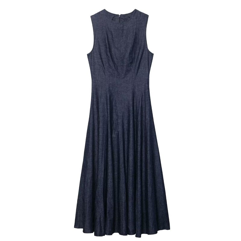 

Kaslead New Women clothes Western Style Fashion Simple Temperament Denim Midi Dress 7563243 Dark Blue L