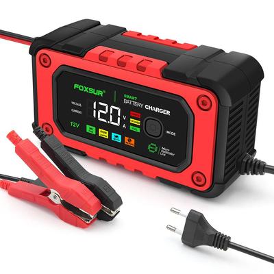 Chargeur de batterie de voiture 12 V 7 A FOXSUR Écran LCD Chargeur rapide intelligent de batterie pour moteur de voiture Chargeur plomb-acide à décharge profonde AGM GEL FBC1207E