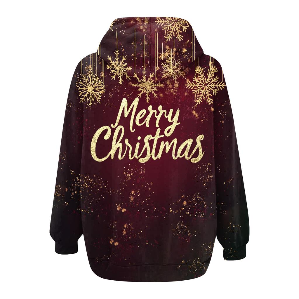 Women's Christmas Printed Sweatshirt  Winter Long Sleeve Cardigan Jacket With Pockets Zipper Hoodie Outerwear
