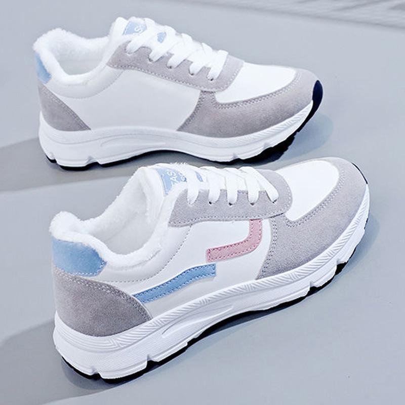 2025 autumn and winter new low-top cotton shoes leather surface piled thickened waterproof thick sole heightening sports dad shoes student shoes