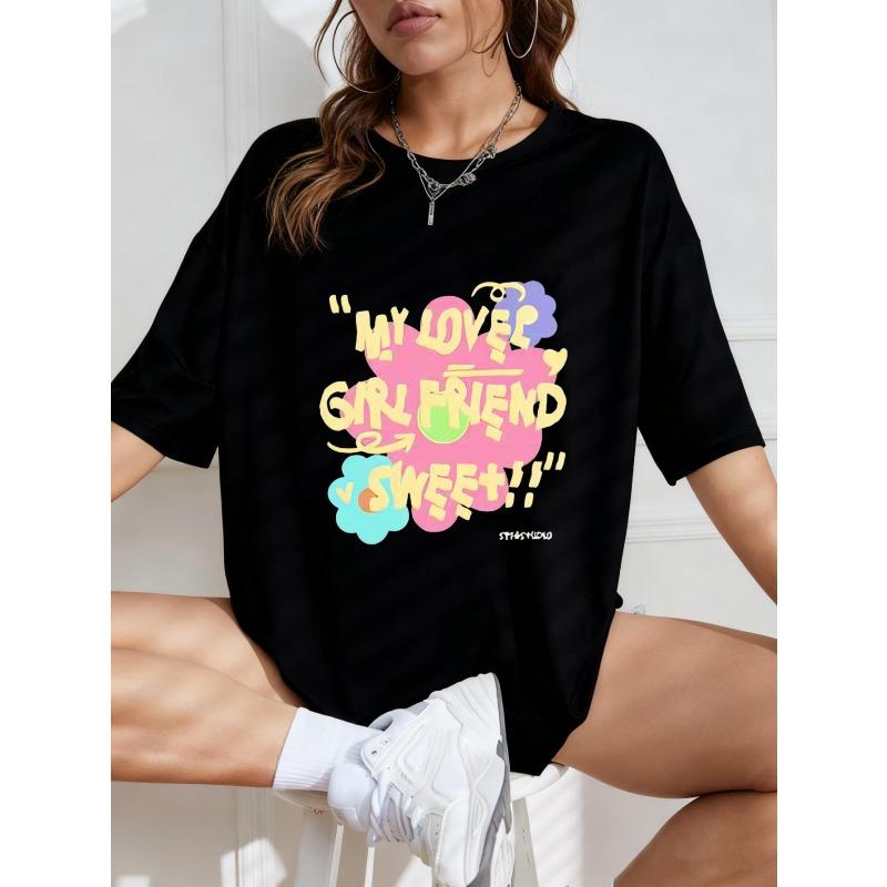 Oversized T-Shirt White My Love Girl Friend Sweet Graphic Print Casual Wear For Women Streetwear Fashion Summer Outfit