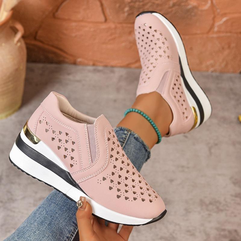 Women's Summer Wedge Hollow Height-Increasing Slip-On Loafers, European Style Comfort Footwear, Available In Large Sizes.