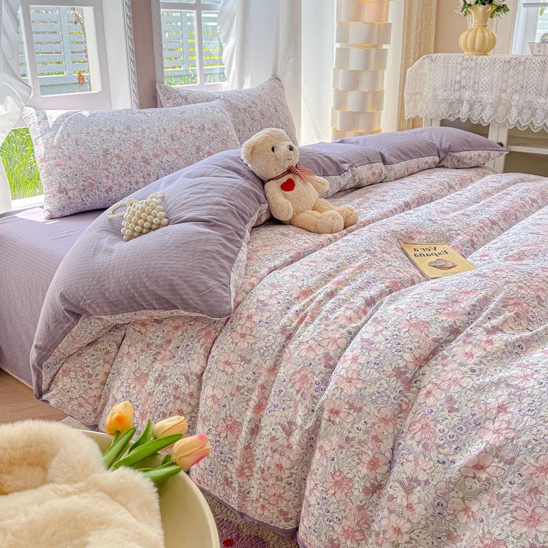 Class A maternal and infant grade, jacquard aerobic colored cotton, skin-friendly, comfortable, simple and literary 4pcs set on the bed