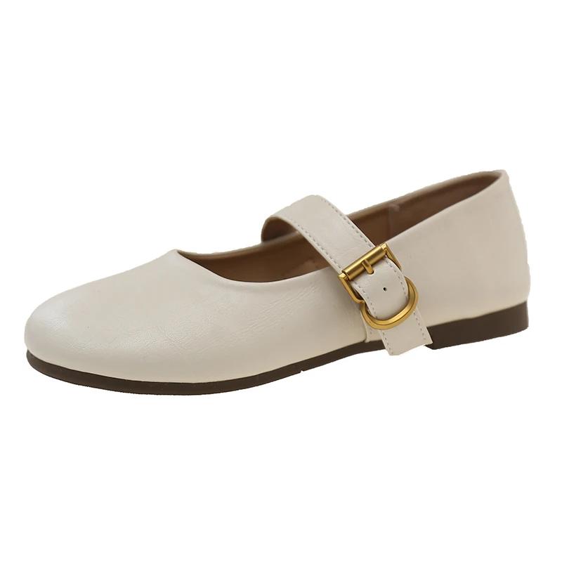 

Women s Fashionable Casual Leather Button Flat Slippers 35 бежевий