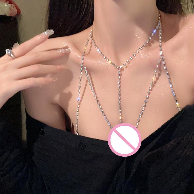 Shiny  Tassel Sexy Chest Chain Women  Cross Hollow Body Chain Jewelry