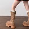 Retro britský styl ale ke kolenům vysoké boty na silné podrážce dámské 2025 nové jarní a podzimní zvyšující duté V-výstřih rytířské boty